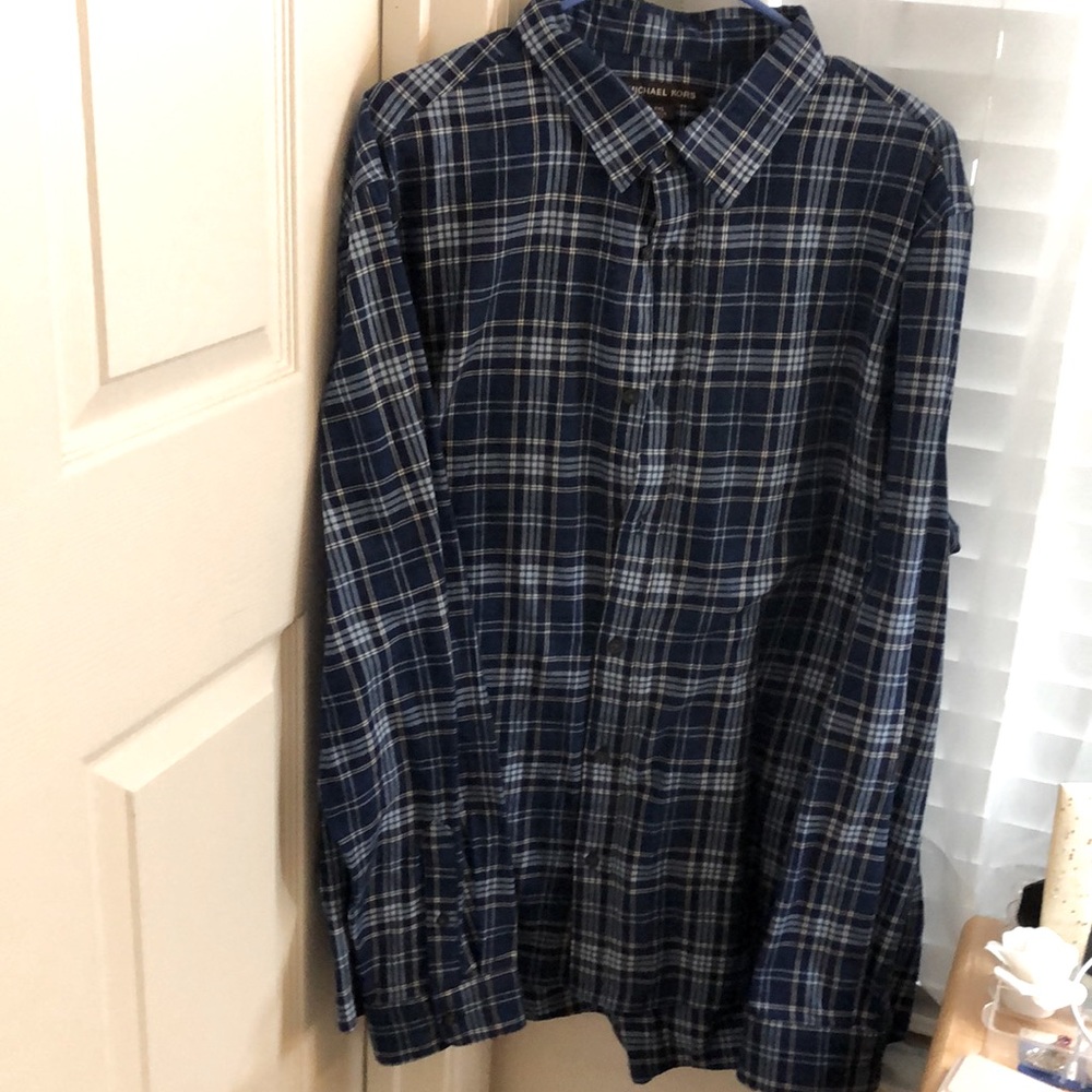 Michael Kors classic fit blue and white plaid XXL